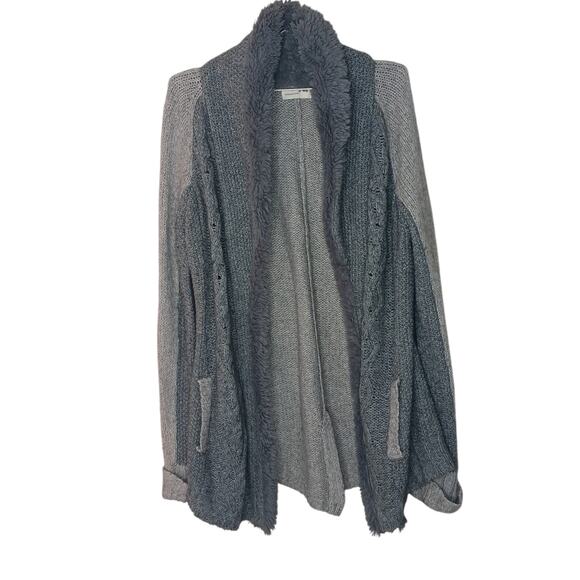 Anthropologie Sleeping On Snow Gray Cardigan Sweater Coat L Sherpa Lined - Picture 2 of 16